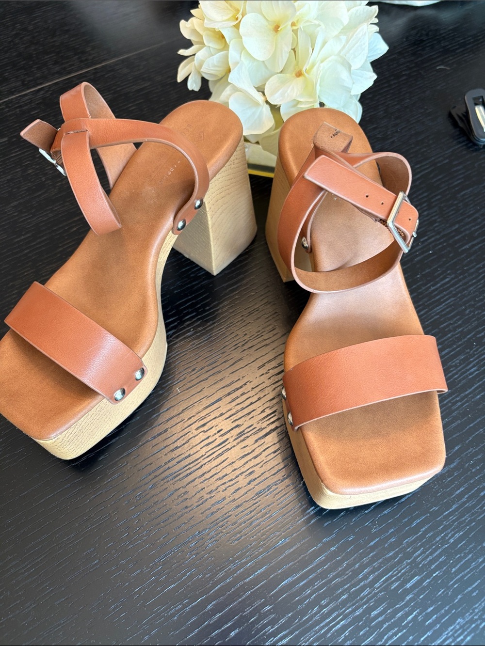 Call It Spring Brown Platform Block Heel Sandals